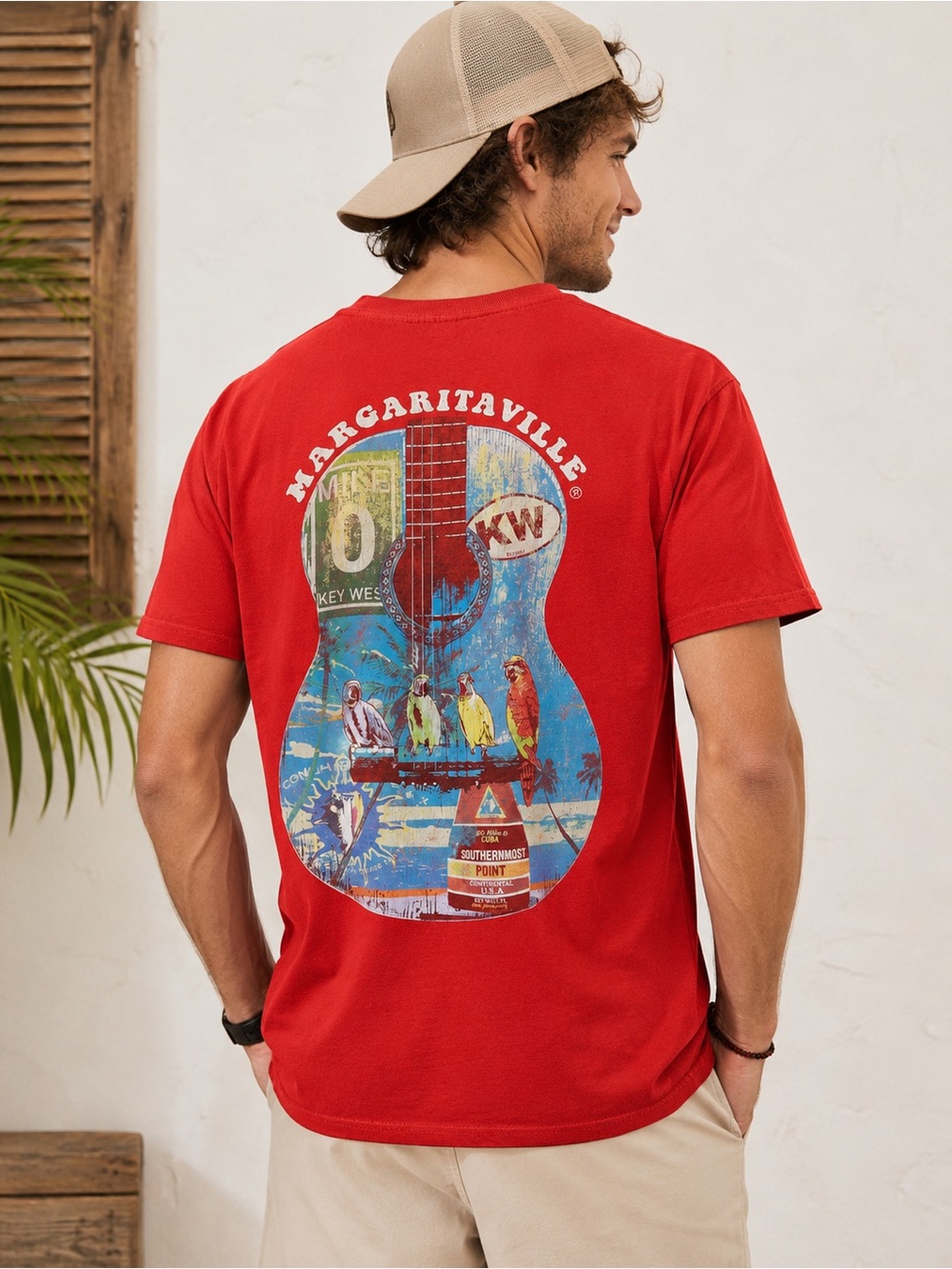 Vintage Margaritaville Key West Red Graphic Short-Sleeve Men's Shirt Size Large